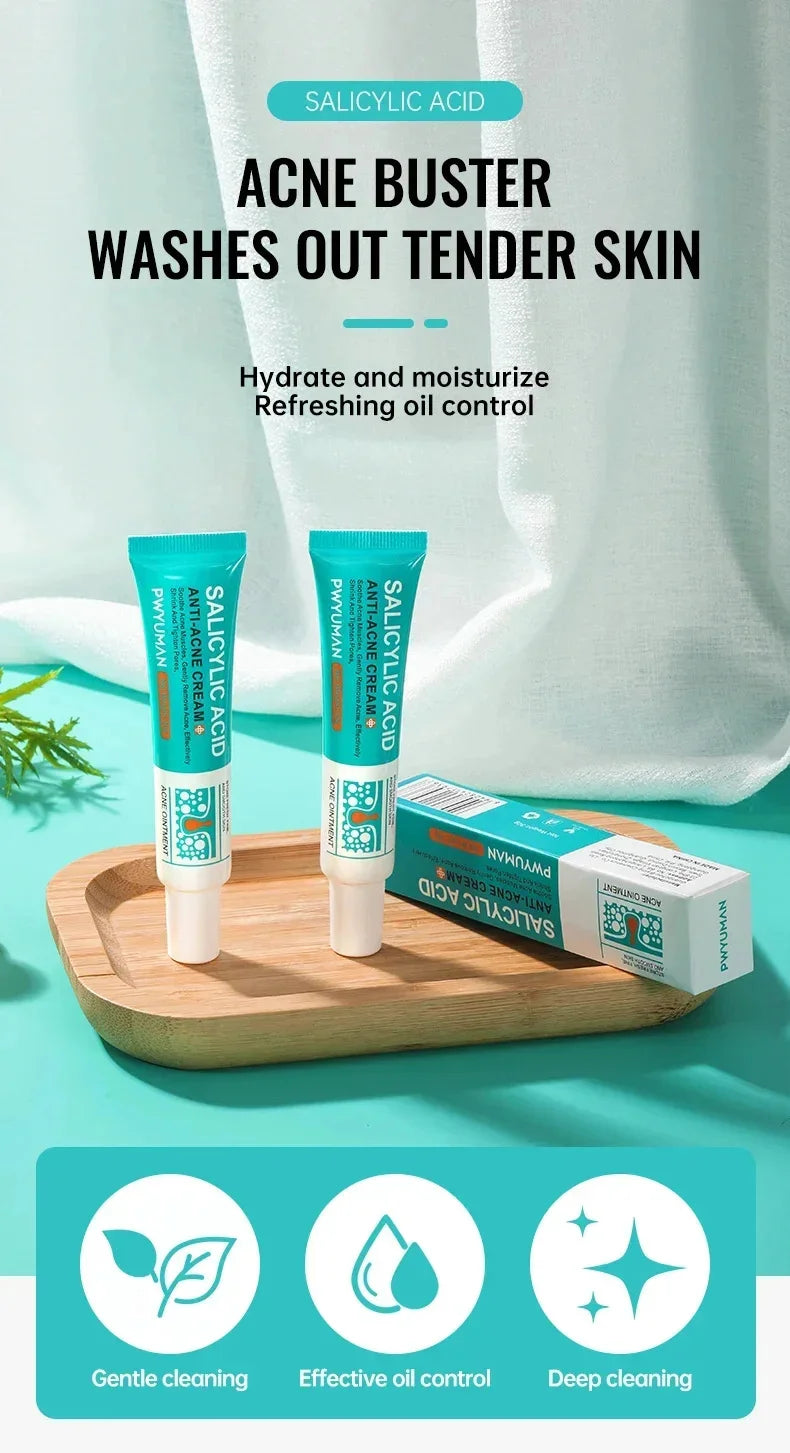 Crème Anti-Acné à l'Acide Salicylique Réparation Anti-Acné Rougeurs Boutons Nettoyage Profond des Pores Contrôle du Sébum Hydratation Soin de la Peau