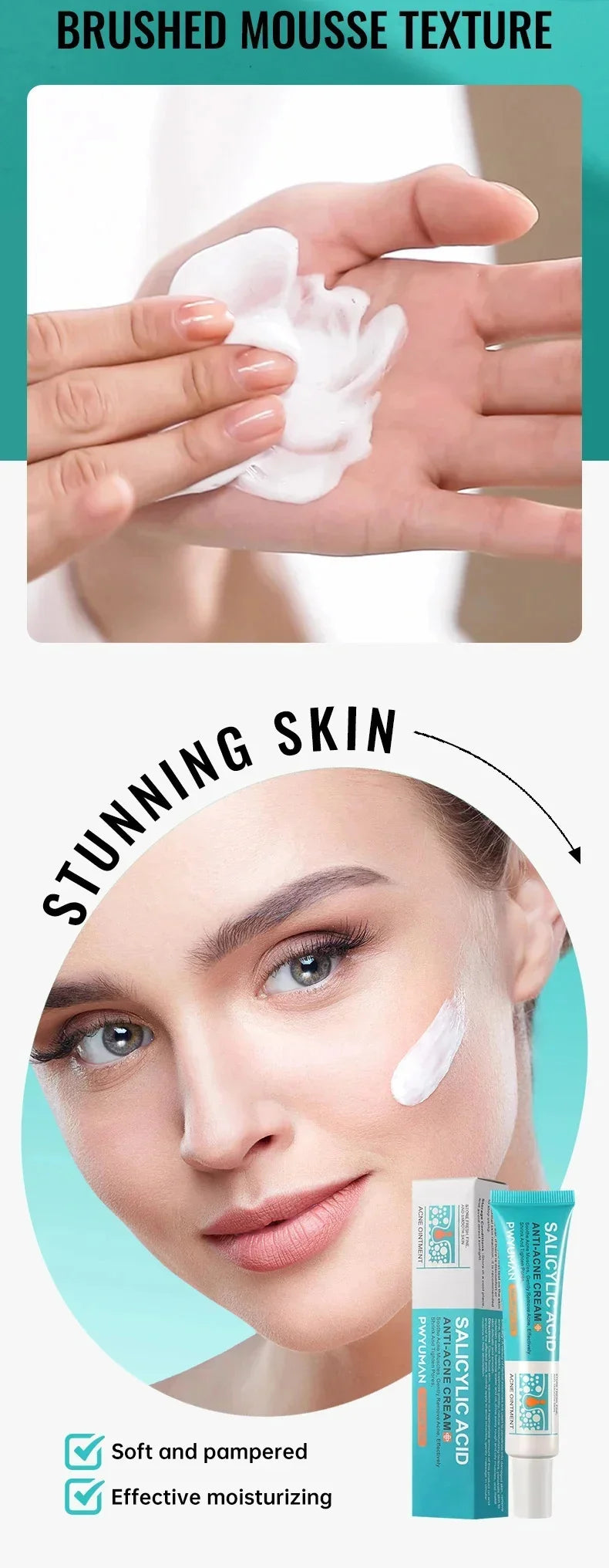 Crème Anti-Acné à l'Acide Salicylique Réparation Anti-Acné Rougeurs Boutons Nettoyage Profond des Pores Contrôle du Sébum Hydratation Soin de la Peau