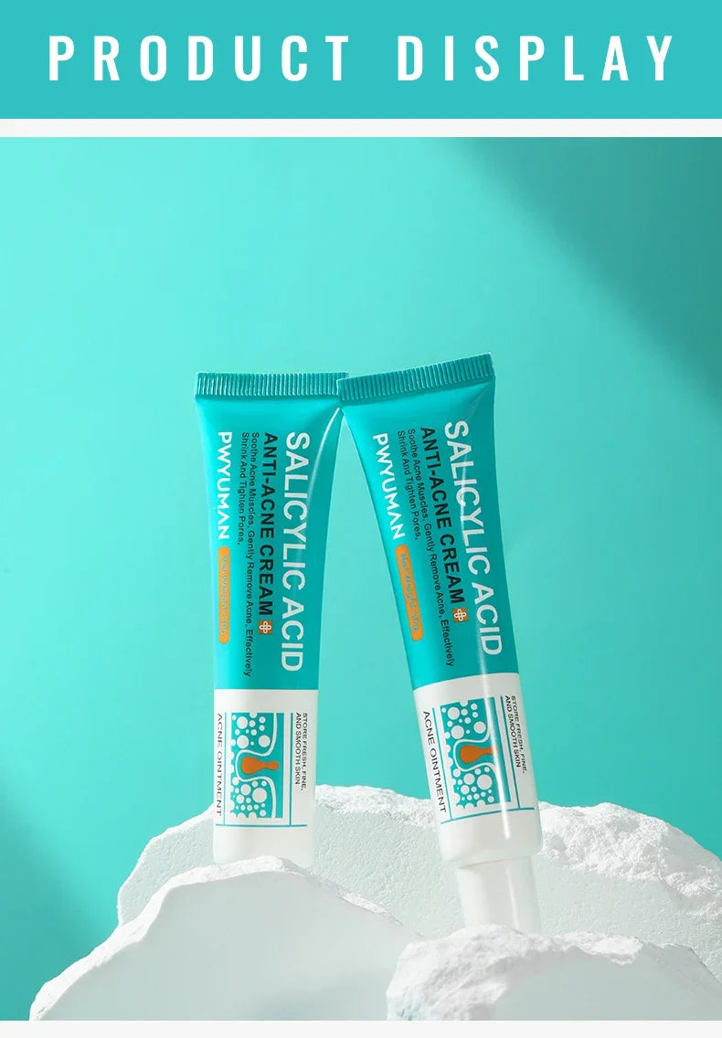 Crème Anti-Acné à l'Acide Salicylique Réparation Anti-Acné Rougeurs Boutons Nettoyage Profond des Pores Contrôle du Sébum Hydratation Soin de la Peau